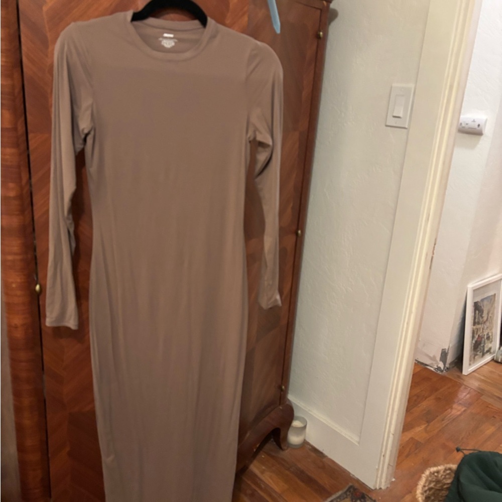 SKIMS Classic Long Sleeve Dress in Tan